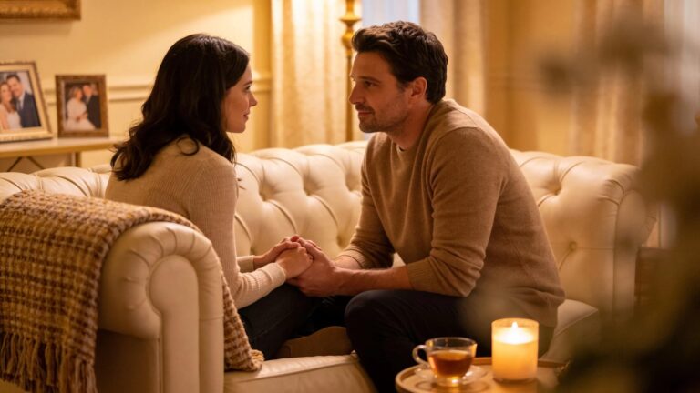 Couple engaged in a warm conversation symbolizing the impact of couples therapy on relationships